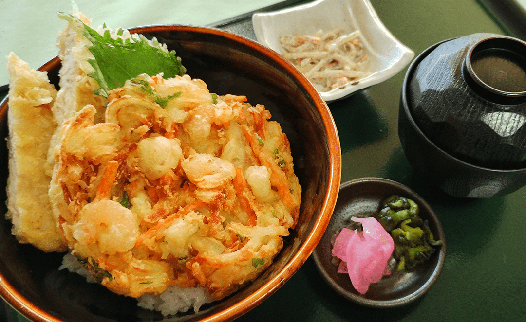かき揚げと鶏天丼